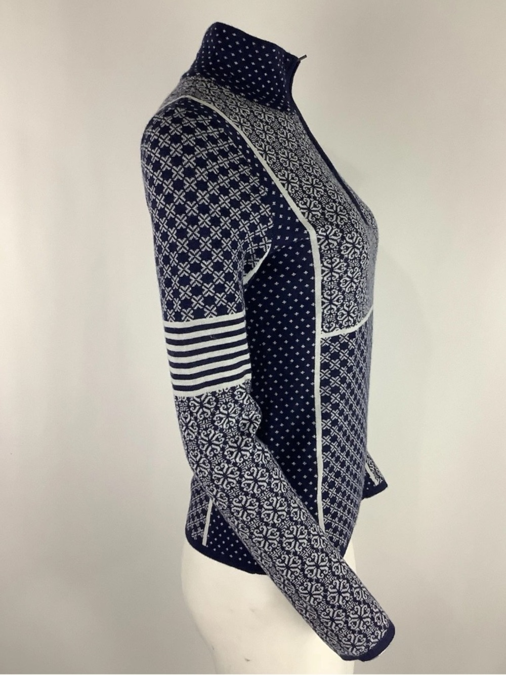 Krimson Klover Women's Sz S 100% Merino Wool Quarter Zip Alpine Sweater Blue - Picture 2 of 8